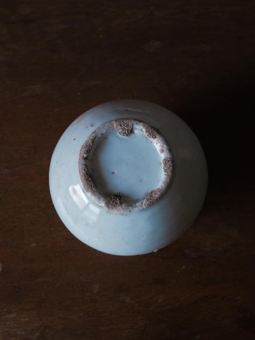 朝鮮美術　李朝白磁染付壺　李朝壷　李朝染付壺　華道具　朝鮮古陶　Q1900