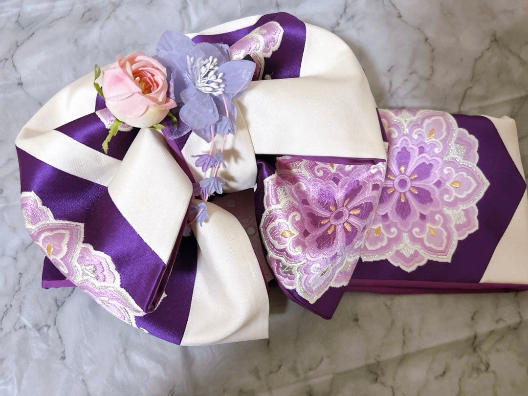 人気カラー♡七五三　7歳　女の子　紫系　ピンク系　パステル　パール付帯締め