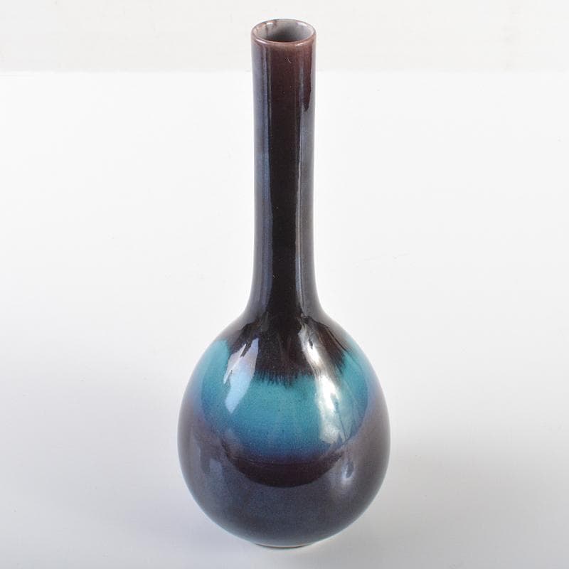 九谷焼　柳雨軒　三代八十吉　徳田正彦作　色釉　花生　共箱　V　R6330