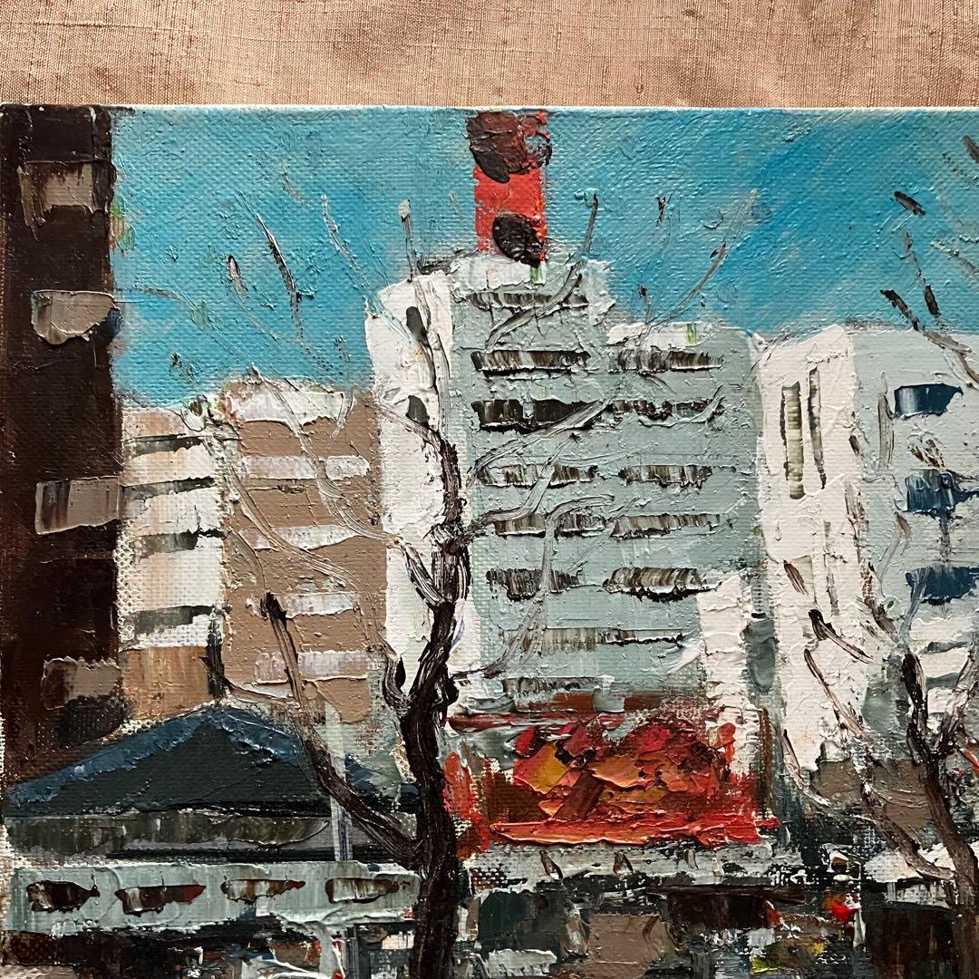 西岡清史　御堂筋にて　大阪　油彩　油絵　額なし