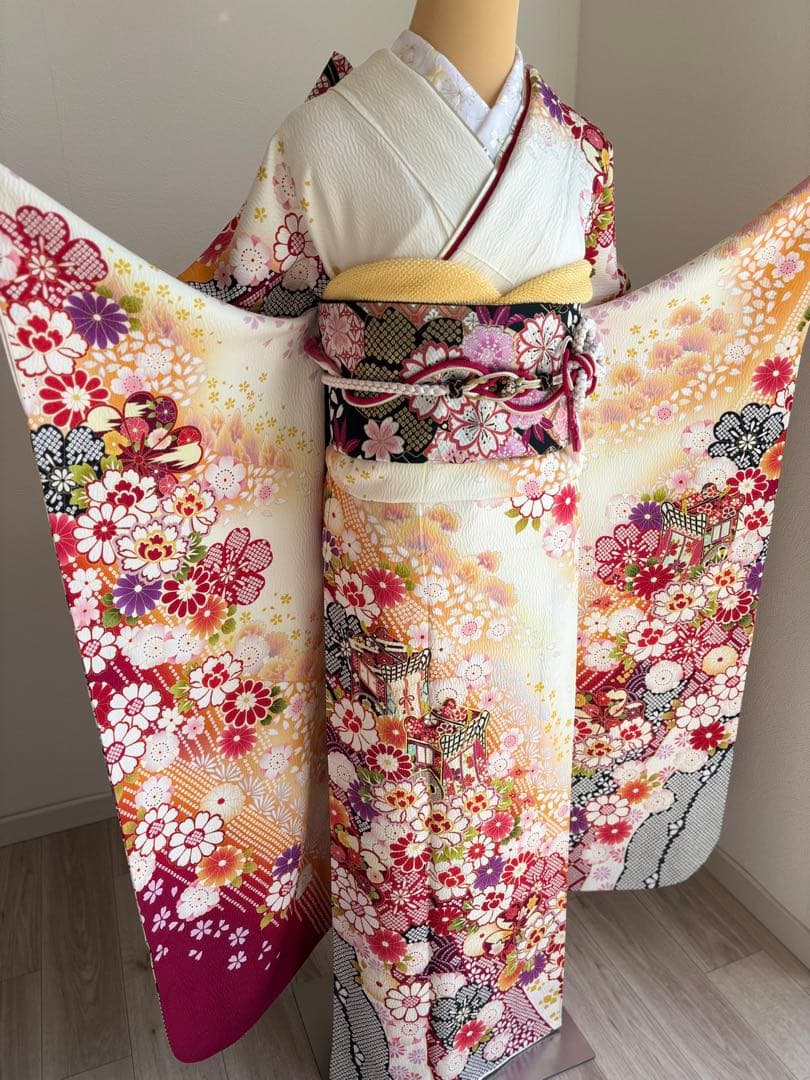 期間限定価格（2/1まで！）⭐️可愛い振袖フルセット　成人式　正絹　袋帯　白地系