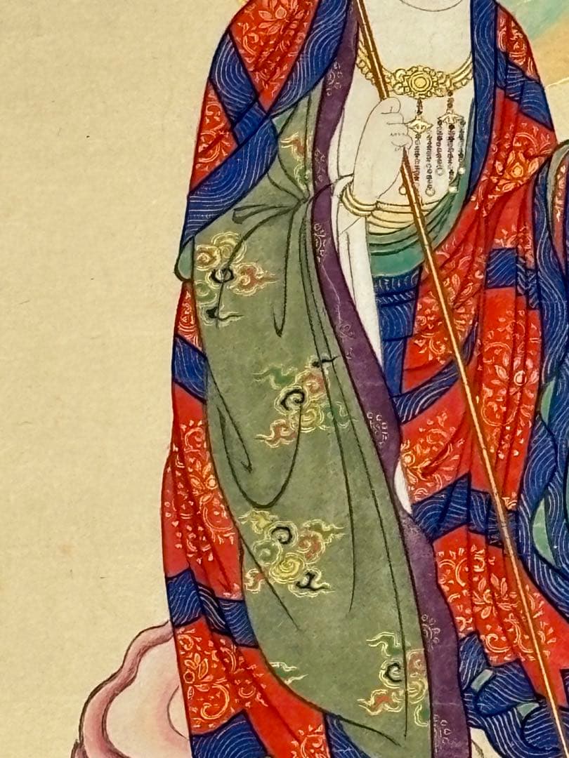 「極彩色木版画 地蔵菩薩像」江戸時代 木版図 1枚|仏教美術 仏像 和本