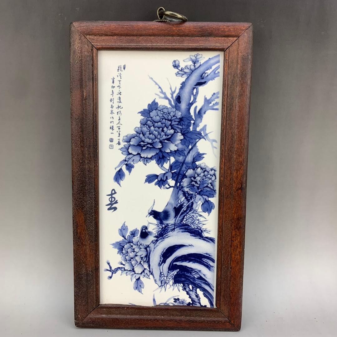 景徳鎮 青花花鳥春夏秋冬図陶板画 応接間 書斎 装飾品 工芸品 美術品 置物