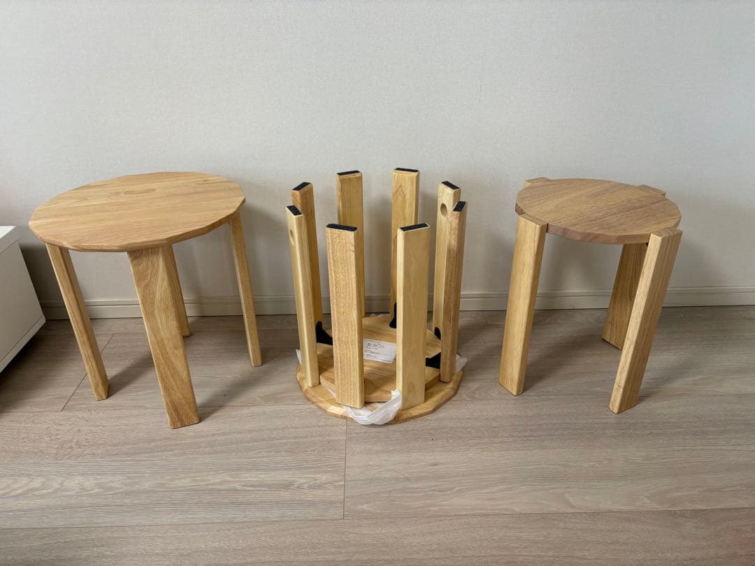 【未使用品】天然木 サイドテーブル スツール 4脚 セット