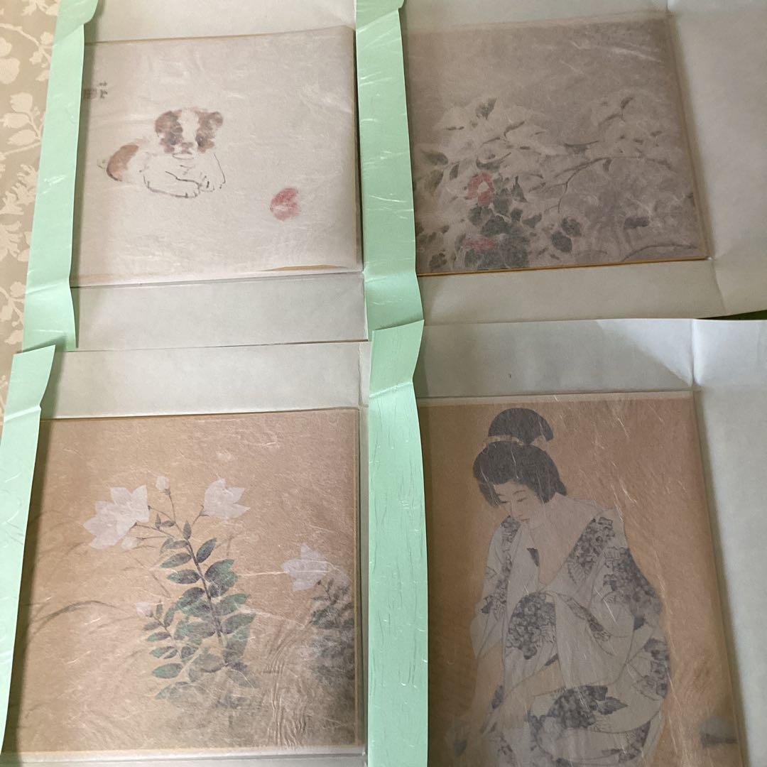 足立美術館所蔵　色紙工芸《榊原紫峰、横山大観、伊東深水、竹内栖鳳》四枚セット