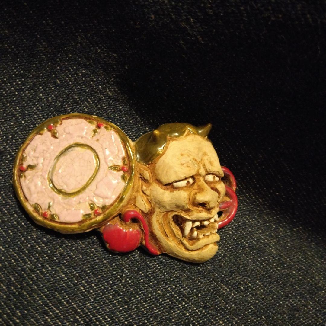 好川　恒方　水月焼　帯留め　鬼　骨董　着物　般若　魔除け
