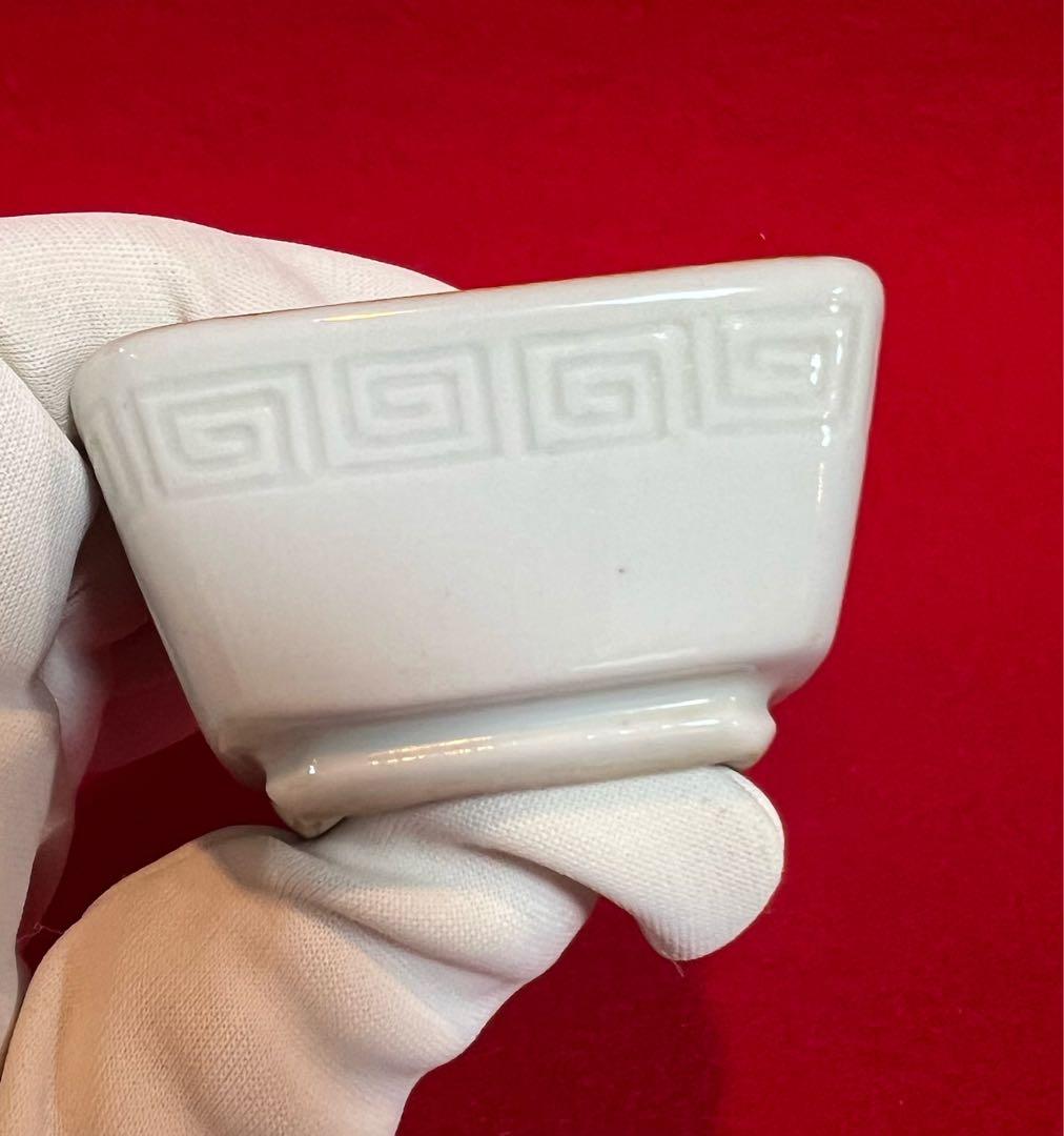 平安竹泉 青花 染付 雙鱼紋樣 四角盃 茶器茶道具