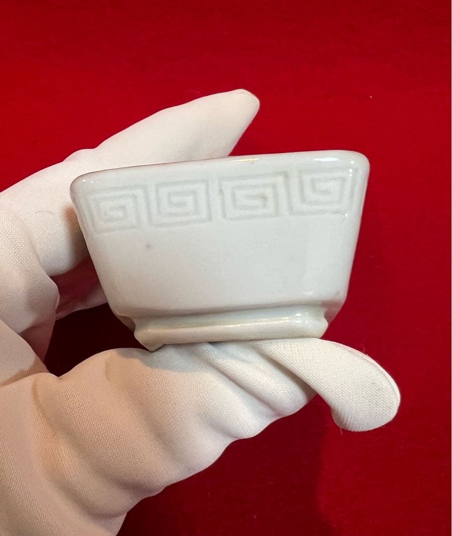 平安竹泉 青花 染付 雙鱼紋樣 四角盃 茶器茶道具