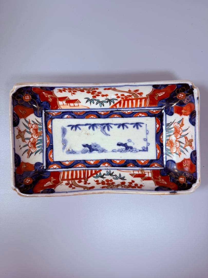 幕末～明治期　古伊万里　染錦手　松竹梅文様　長皿　特注高級桐箱付き　古器を楽しむ