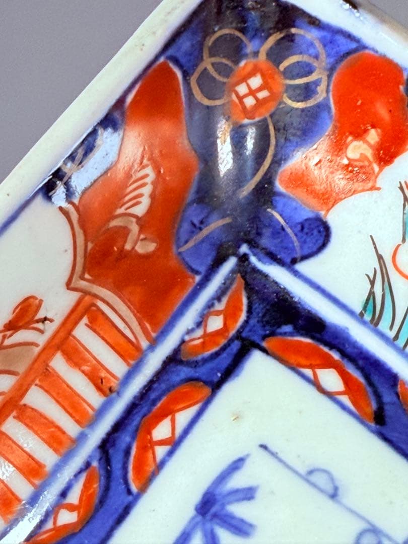 幕末～明治期　古伊万里　染錦手　松竹梅文様　長皿　特注高級桐箱付き　古器を楽しむ