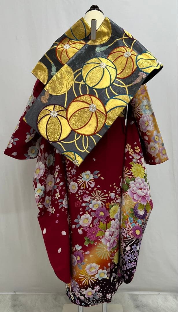 振り袖　フルセット　別誂長襦袢付　赤　成人式　金彩加工　刺繍入り　616