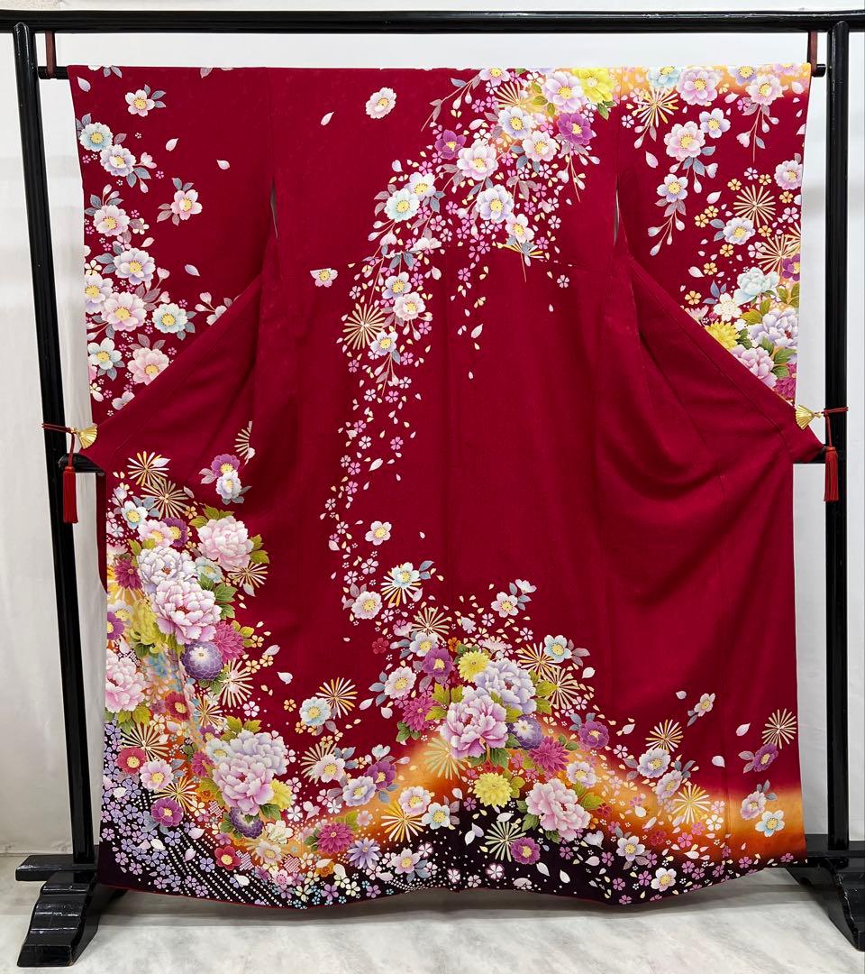 振り袖　フルセット　別誂長襦袢付　赤　成人式　金彩加工　刺繍入り　616