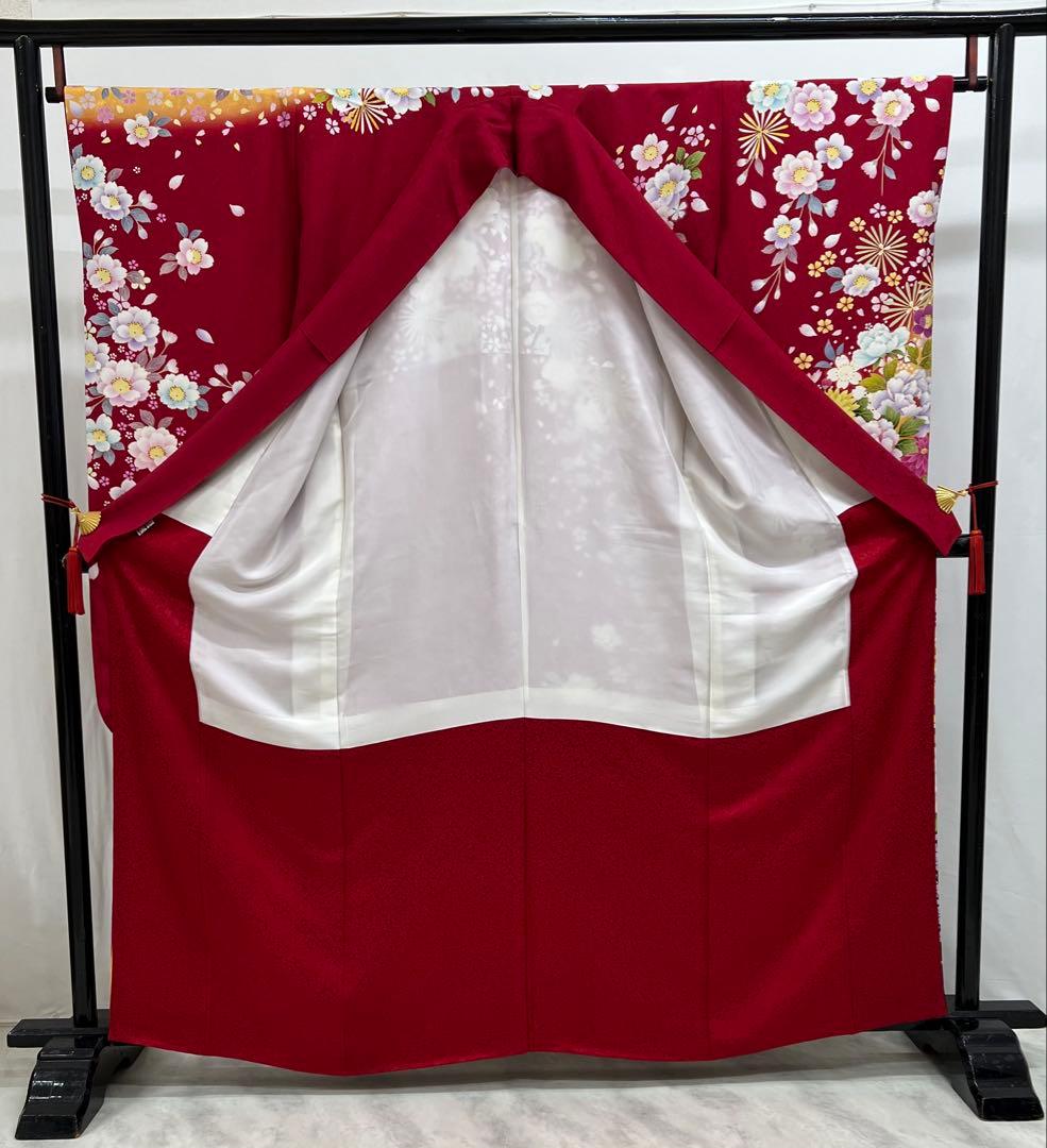 振り袖　フルセット　別誂長襦袢付　赤　成人式　金彩加工　刺繍入り　616