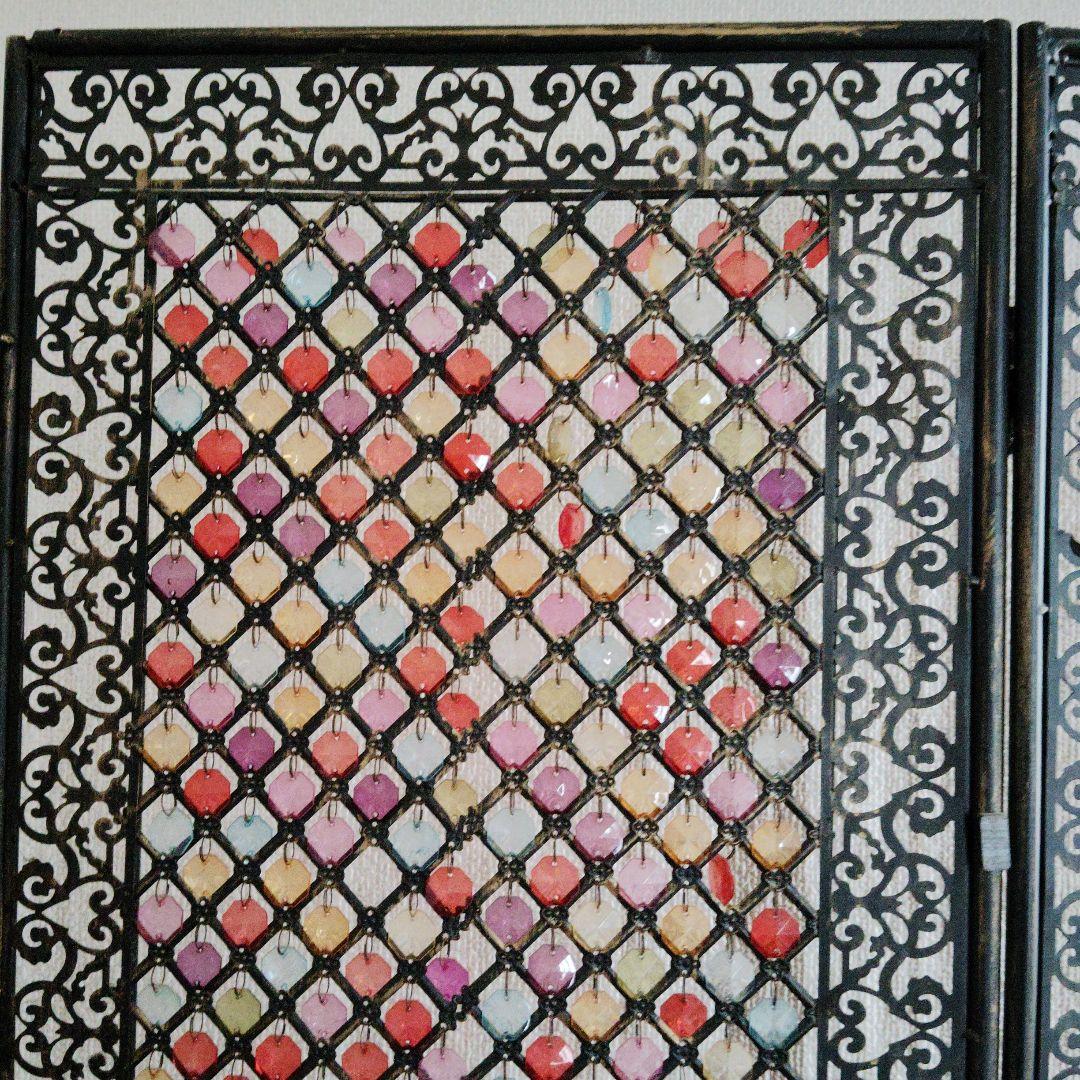 希少　ハンドメイド アイアン　ビーズパーテーション 3つ折り