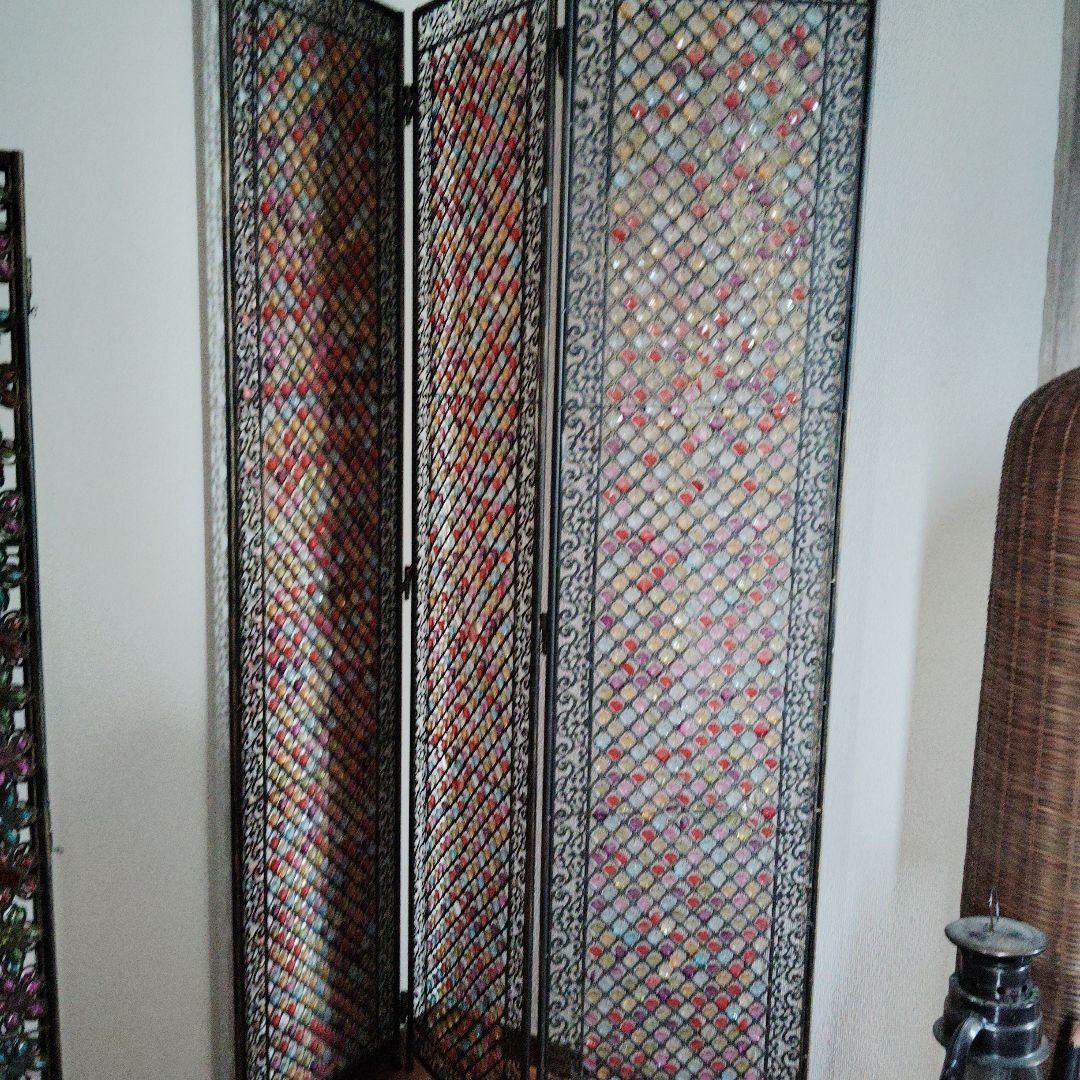 希少　ハンドメイド アイアン　ビーズパーテーション 3つ折り