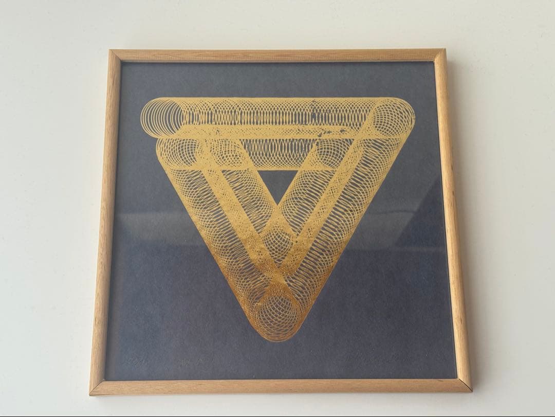 八田豊　版画　現代アート　箔押し　ゴールド　木製額縁　箱有り