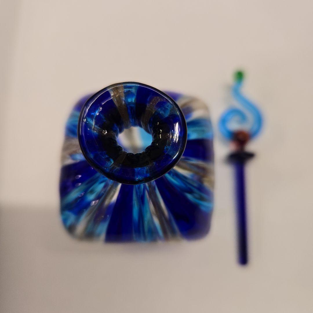 香水瓶　ヴェネツィアンガラス　MURANO GLASS 金彩　青ライン
