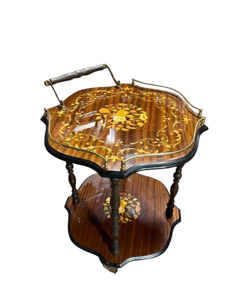 ■イタリア製　象嵌　キャスター付きキッチンワゴン　コーヒーテーブル