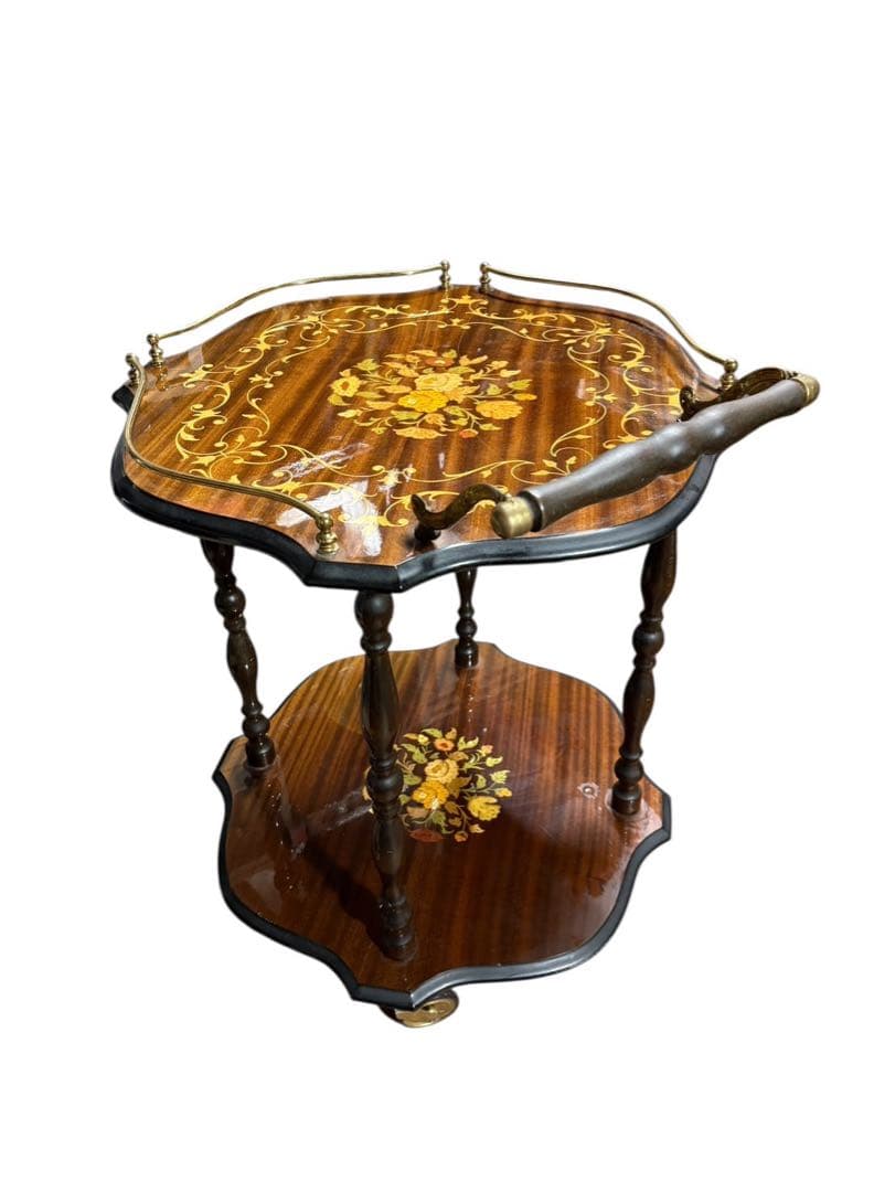 ■イタリア製　象嵌　キャスター付きキッチンワゴン　コーヒーテーブル