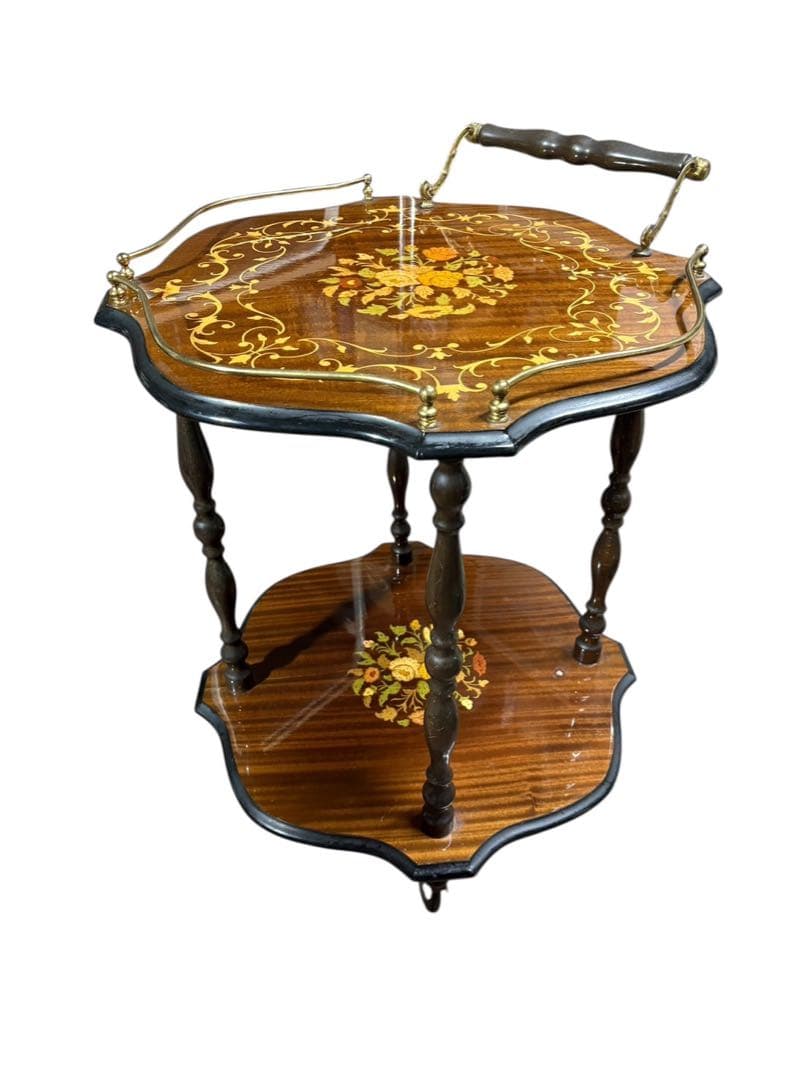 ■イタリア製　象嵌　キャスター付きキッチンワゴン　コーヒーテーブル