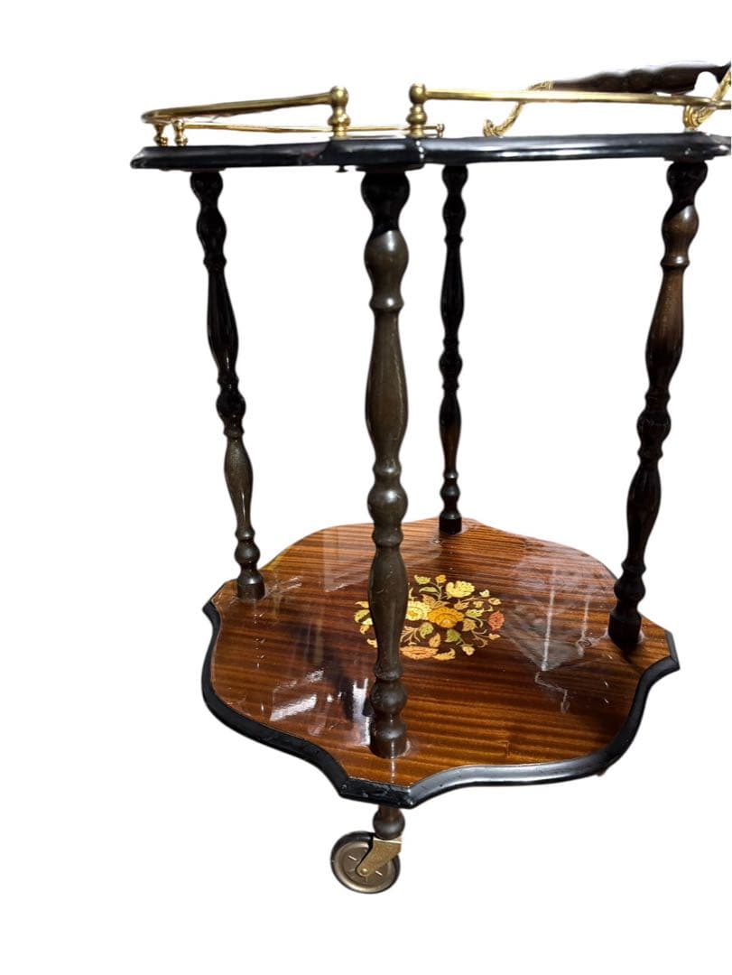 ■イタリア製　象嵌　キャスター付きキッチンワゴン　コーヒーテーブル