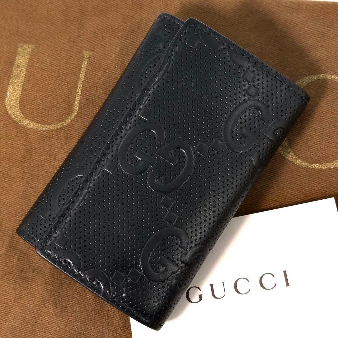 【極美品】GUCCI グッチ　GG柄　レザー　 6連 キーケース キーリング 黒