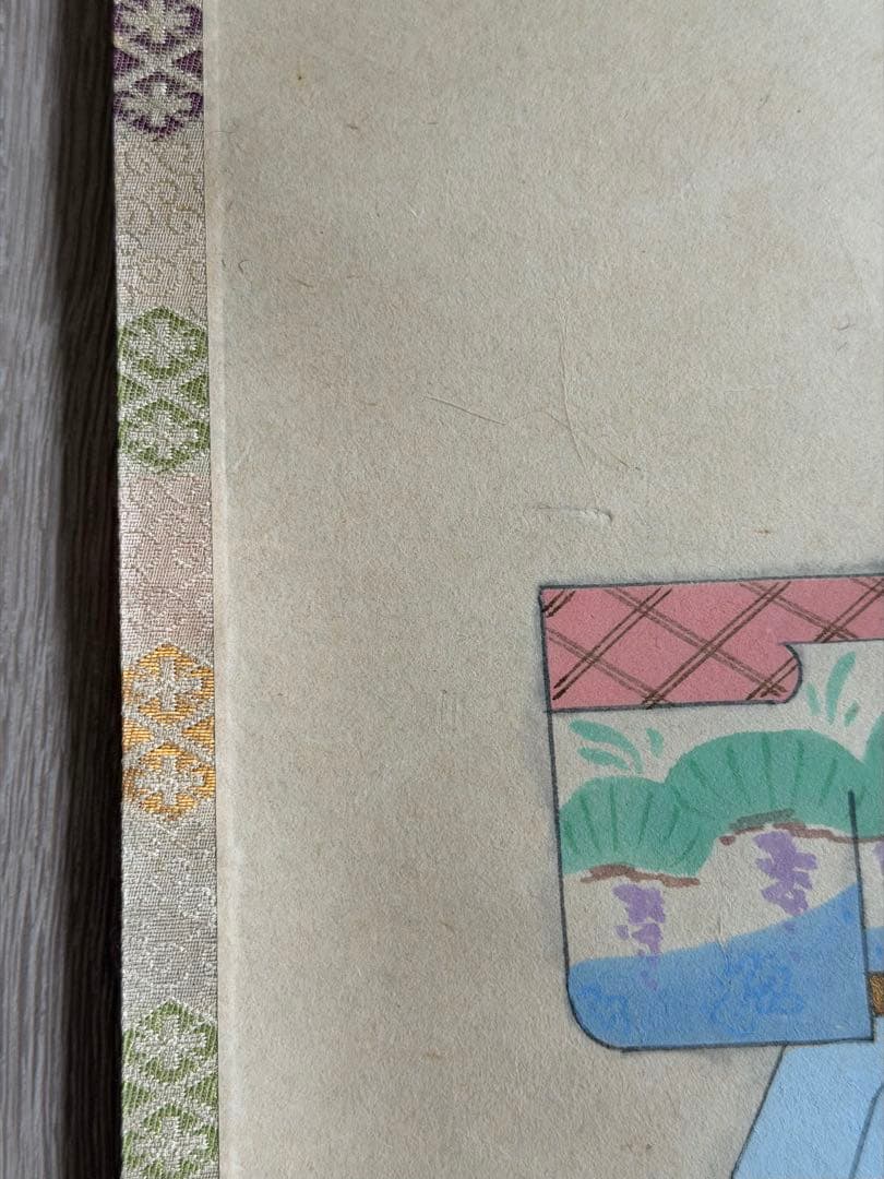 掛け軸 福本積応作 立雛画賛「桃花千歳春」 共箱有り　縁起物 ひな祭り