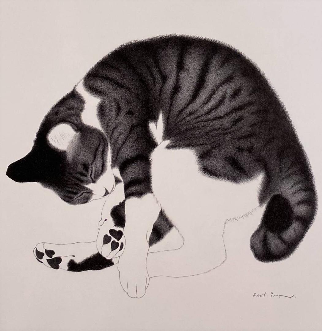 吉成信男、【ねこ】、希少な額装用画集より、新品額装付、状態良好