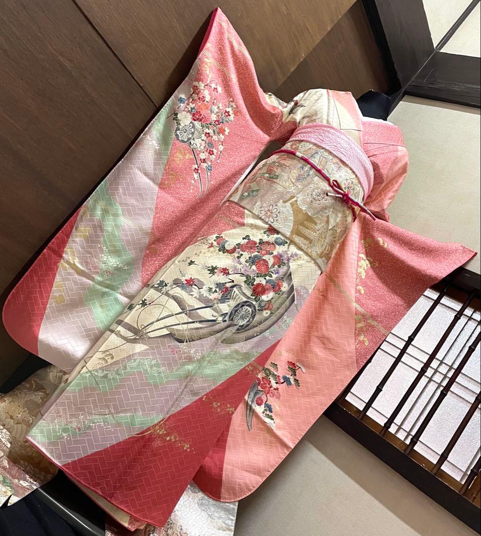 振袖 フルセット6点サイズS〜M 花車文　金彩　正絹