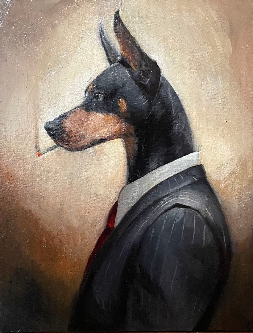 ドーベルマン 絵画 油彩画　オリジナル　原画