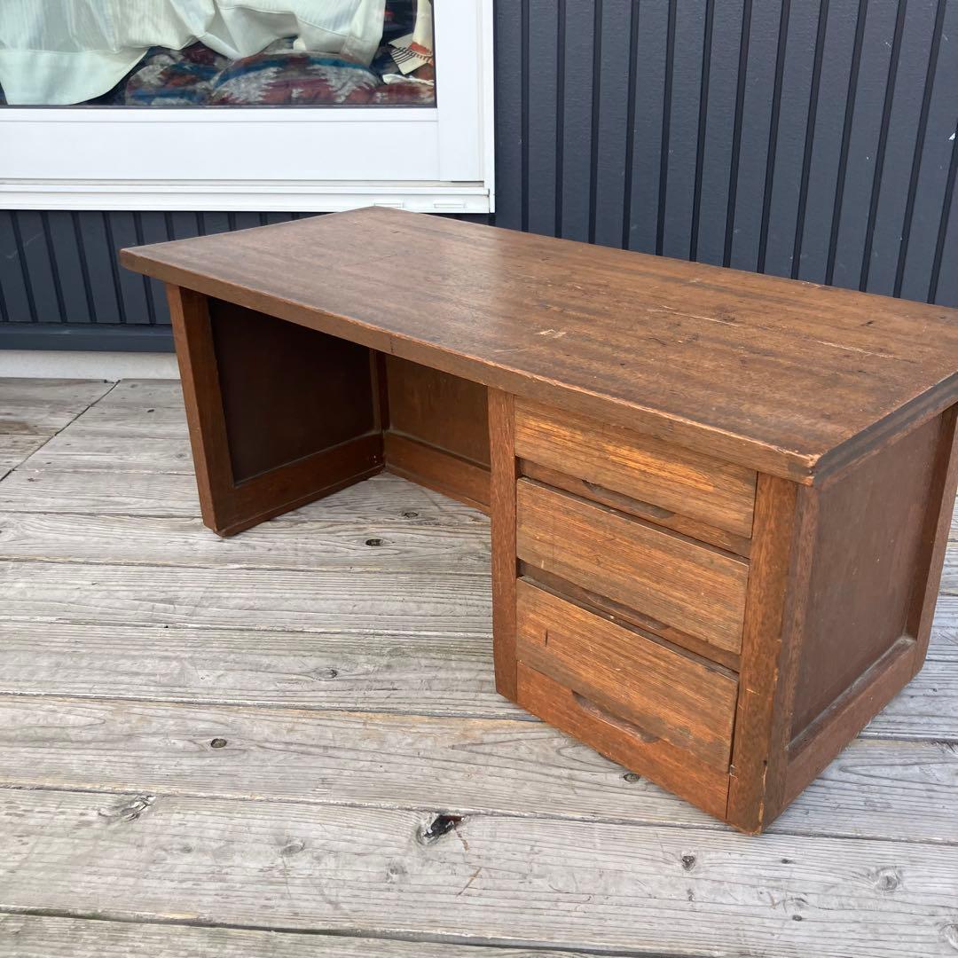 昭和レトロ 古家具 木製文机 3杯引き出し付き座卓 書斎机 ビンテージ 古道具