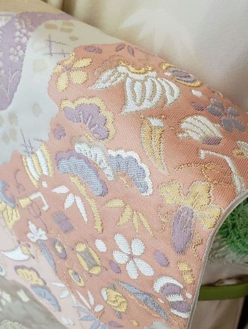 逸品SALE☆【着物帯セット＊】鶸色の古典柄訪問着　トールサイズ　裄68　入学式