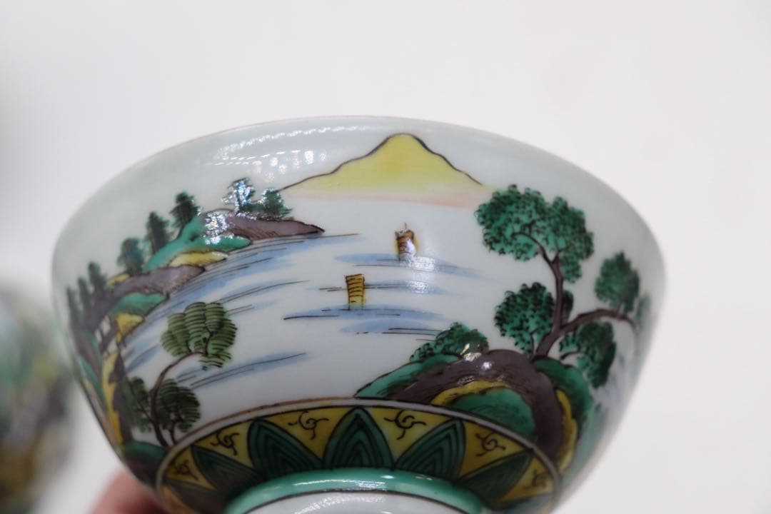 明治期　九谷焼　蓋茶碗5点　送料込み251114