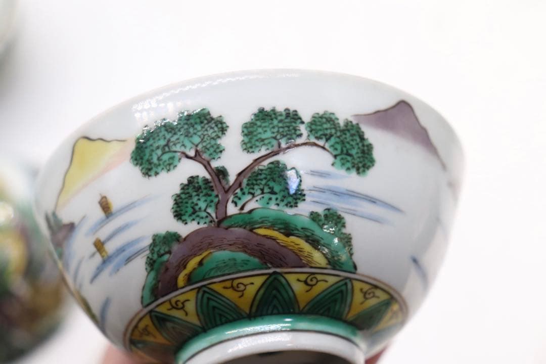 明治期　九谷焼　蓋茶碗5点　送料込み251114