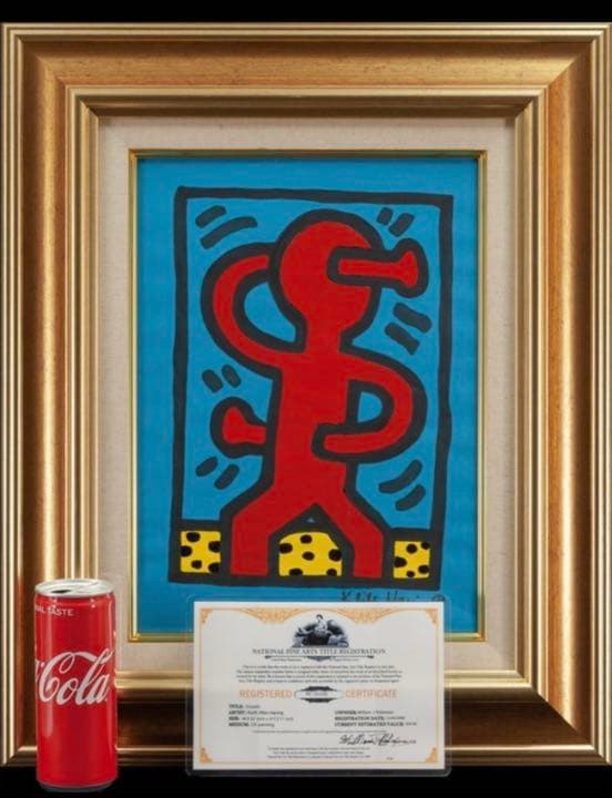 キース・ヘリング・ペン画　肉笔 手描き《成長》表サイン