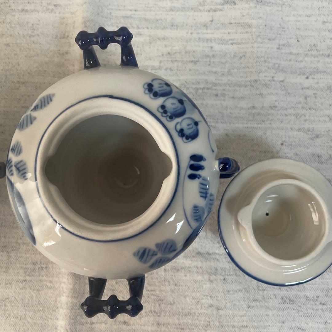 【値下げ】ロシア　グジェリ焼き　陶器 サモワール　ティーポット　ブルー　ペア