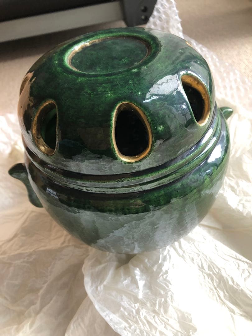 青釉　香炉　平安楽入作　共箱入
