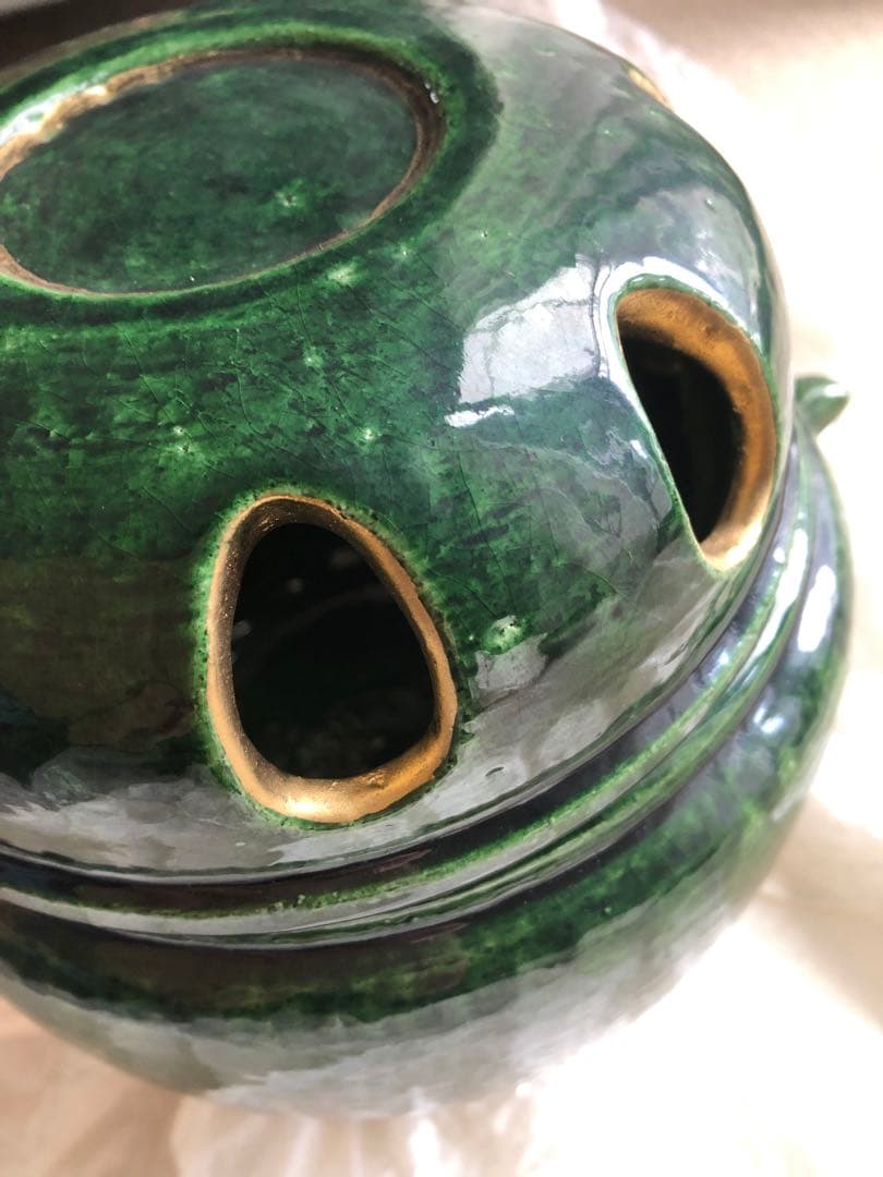 青釉　香炉　平安楽入作　共箱入