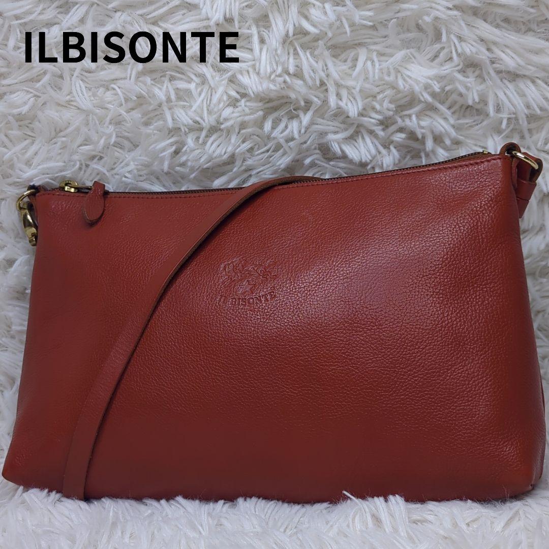 美品✨イルビゾンテ ショルダーバッグ オールレザー 茶 ロゴ型押し ロゴ金具