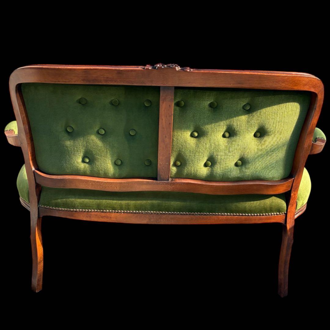 【美品】猫足　アンティークソファ　マホガニー　サロンチェア　グリーン