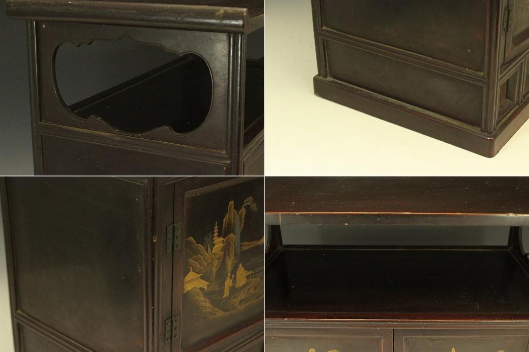 茶道具 楼閣山水人物蒔絵 時代 器局 煎茶 棚(A262)