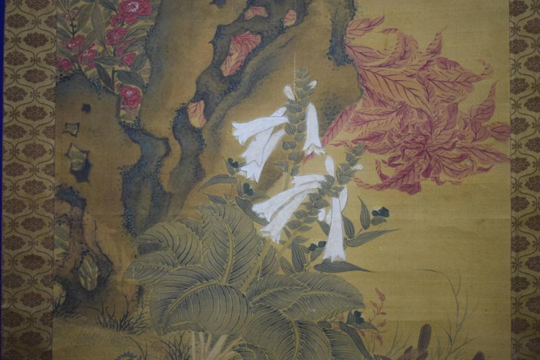 模写/田能村直入/小虎/鶏頭に群雀図/ケイトウ/布袋屋掛軸HE-621