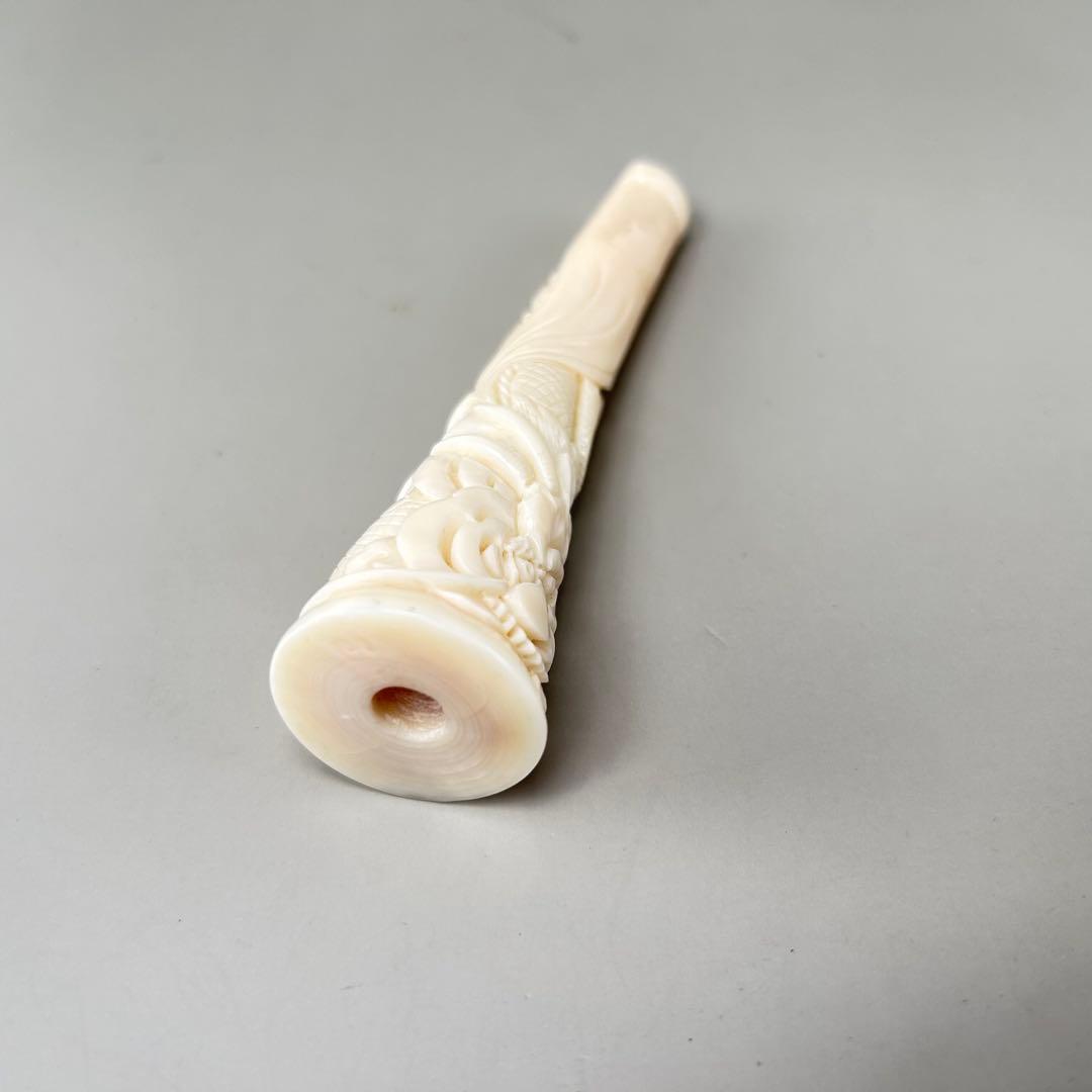 鯨歯製　彫刻入り　煙管（キセル）部品／煙草パイプ用マウスピース
