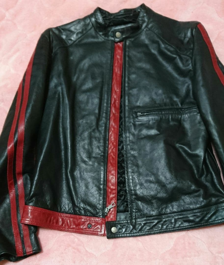 トミーヒルフィガー 本革 赤ライン ライダースジャケット