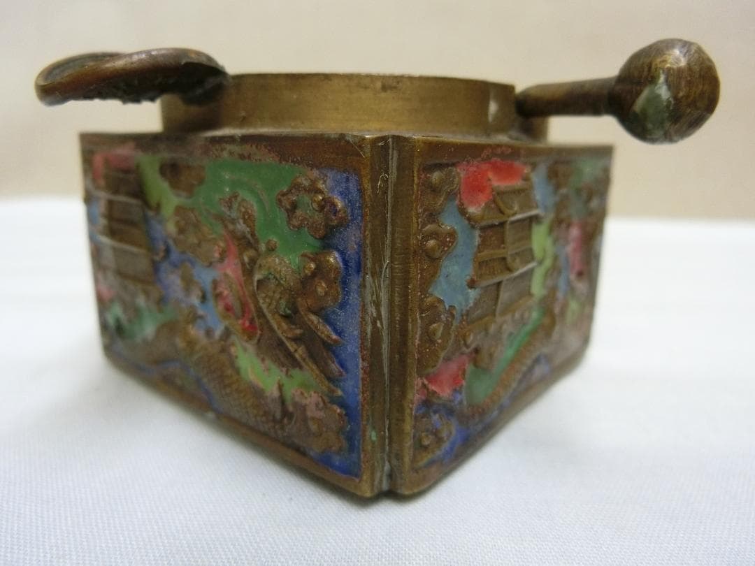 七宝細工！！【七宝容器　３点セット　煙草入れ　灰皿　マッチ立　中国】インテリア