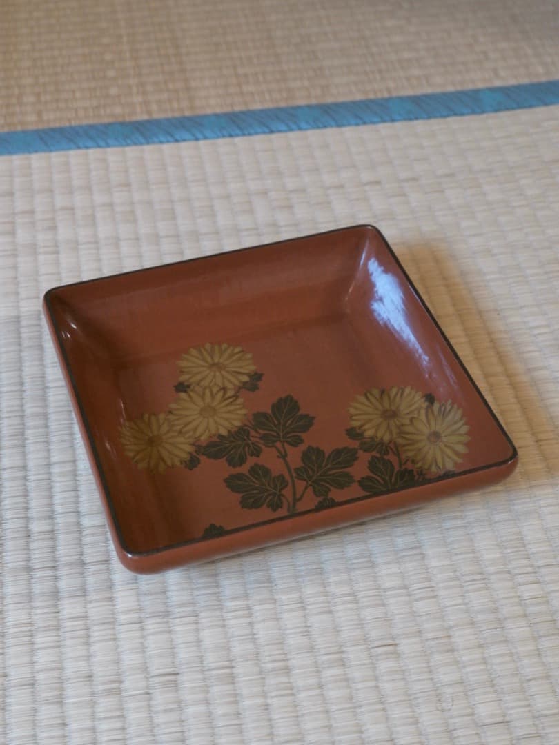 高井白陽　菓子器　漆工芸　菊蒔絵　お盆　箱付　Q1860