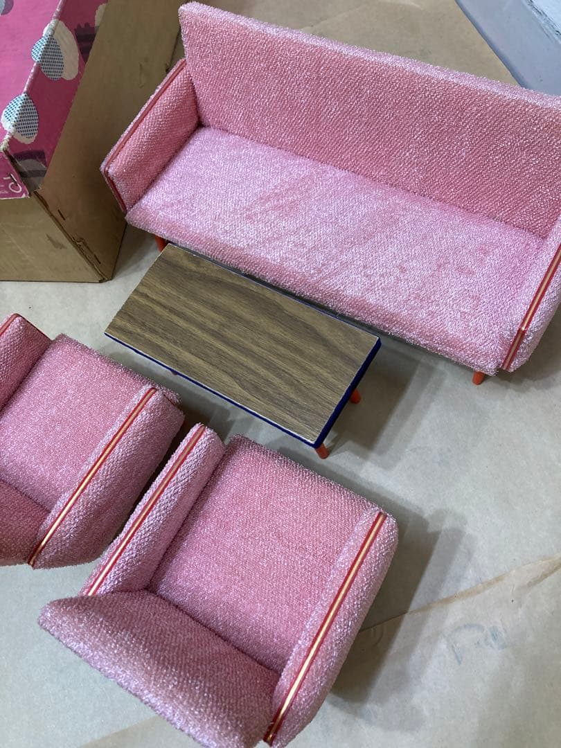 希少 JUNPO TOY ミニチュア家具 ソファ＋テーブル椅子セット　昭和レトロ