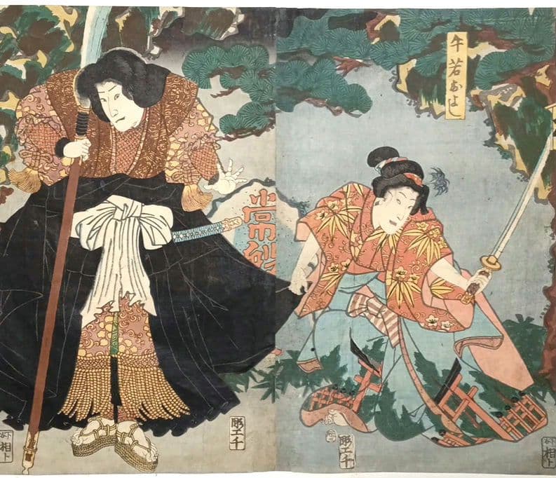 浮世絵版画、役者絵2枚綴り繋がってます。三代歌川豊国画、安政3年出版