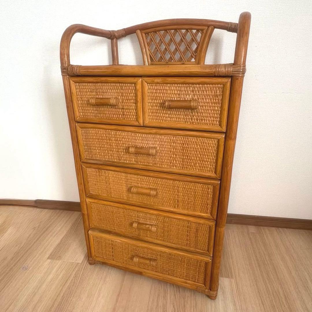 昭和レトロ ラタン製 5段チェスト ナチュラル