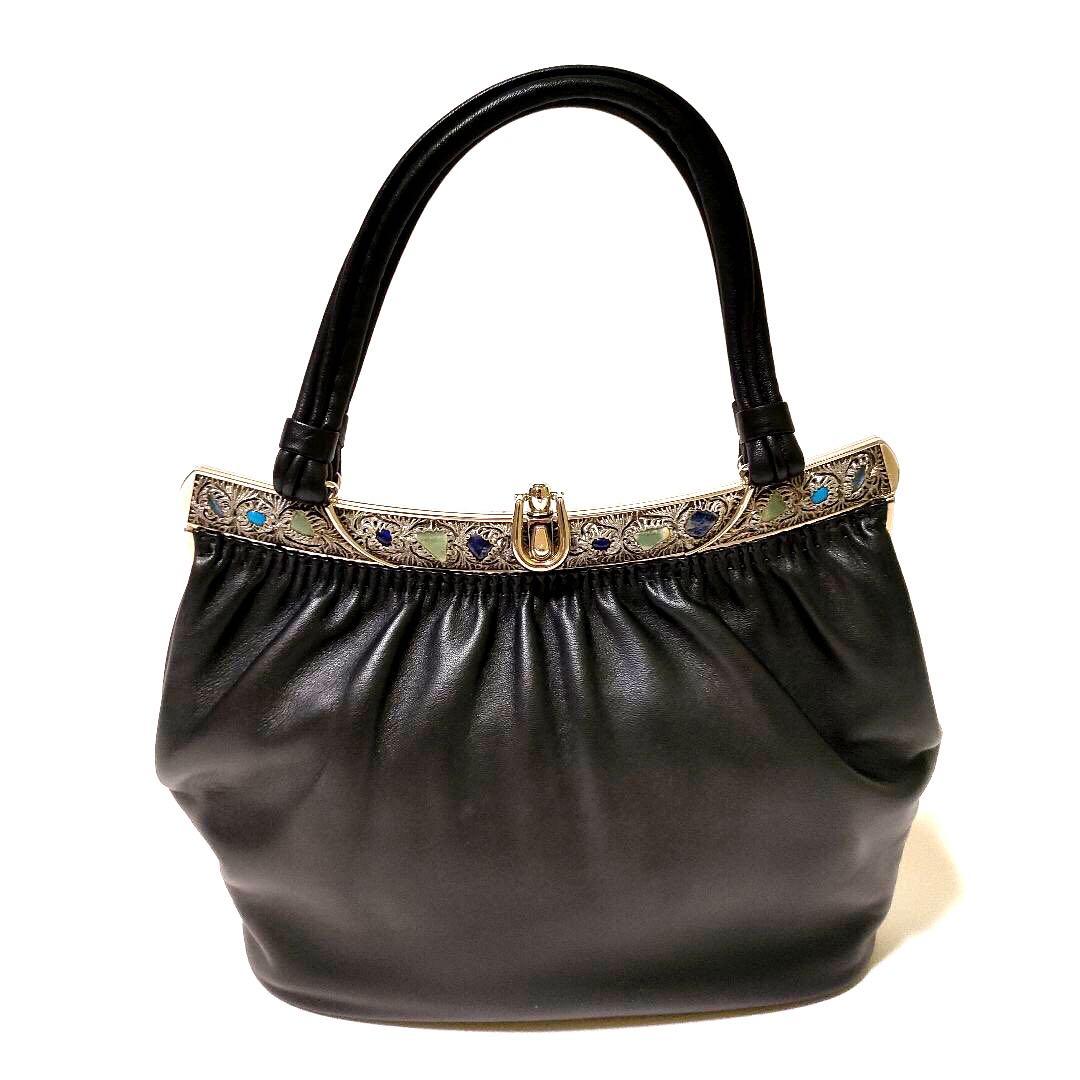 【極美品】皇室御用達 HAMANO ハマノ 飾り石付き ハンドバッグ